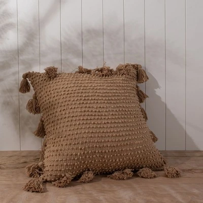 Pulled Knot Tan 24X24 Hand Woven Filled Pillow - Foreside Home & Garden 3 Pulled Knot Tan 24X24 Hand Woven Filled Pillow - Foreside Home & Garden