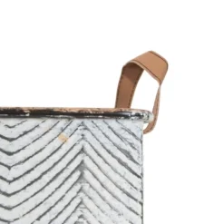 Set Of 3 Rustic Whitewashed Pattern Galvanized Metal Decorative Storage Bins With Faux Leather Handles - Foreside Home And Garden -Eco Haven Store GUEST d29201cf 5aa9 439e a5d2 5dd367563954