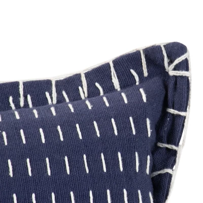 Blue Hand Woven 14x22" Decorative Cotton Throw Pillow And Hand Embroidered Pattern - Foreside Home & Garden 3 Blue Hand Woven 14x22" Decorative Cotton Throw Pillow And Hand Embroidered Pattern - Foreside Home & Garden