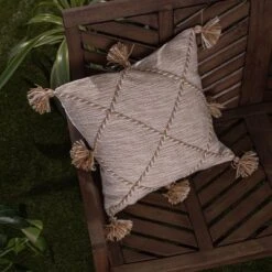Tan With Braided Accents 18X18 Hand Woven Filled Outdoor Pillow - Foreside Home & Garden
