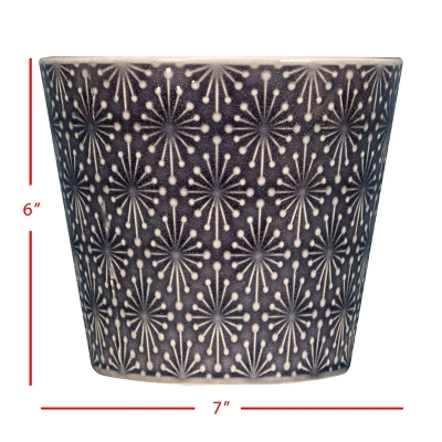 Blue Diamond Burst Pattern Glazed Ceramic Planter - Foreside Home & Garden 4 Blue Diamond Burst Pattern Glazed Ceramic Planter - Foreside Home & Garden - Image 2