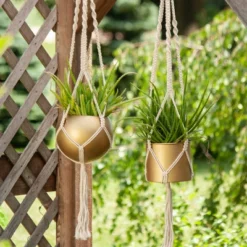 Macrame Hanging Planter With Gold Metal Planter Pot - Foreside Home & Garden -Eco Haven Store GUEST d6909e0b 3831 445c 9c56 c6090b5cc8c0