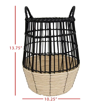 Natural Woven Black Rattan, Rope & Metal Basket - Foreside Home & Garden 7 Natural Woven Black Rattan, Rope & Metal Basket - Foreside Home & Garden - Image 5