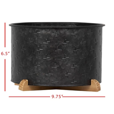 Black Galvanized Metal Planter With Wood Base - Foreside Home & Garden 5 Black Galvanized Metal Planter With Wood Base - Foreside Home & Garden - Image 3