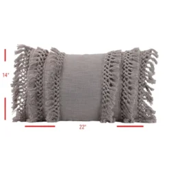 Gray Hand Woven 14x22" Decorative Cotton Throw Pillow With Hand Braided Tassels - Foreside Home & Garden -Eco Haven Store GUEST d8e8bf54 4092 4d38 9173 1026b5ed9f2b