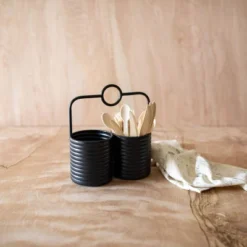 O-Handle Utensil Caddy Black Metal - Foreside Home & Garden
