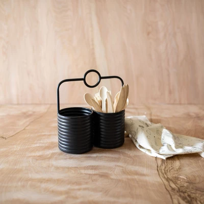 O-Handle Utensil Caddy Black Metal - Foreside Home & Garden 3 O-Handle Utensil Caddy Black Metal - Foreside Home & Garden
