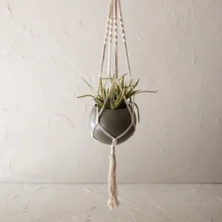 Round Hanging Pot Green Metal & Rope - Foreside Home & Garden