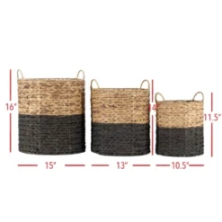 Set Of 3 Natural Water Hyacinth Decorative Storage Baskets With Handles -Eco Haven Store GUEST e20824ec 0c51 43c5 aa33 daba3905f00a