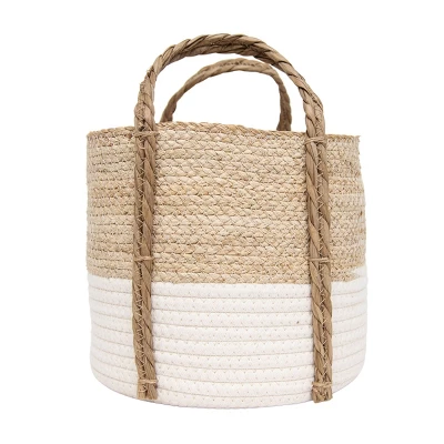 Natural Woven White Seagrass & Rope Basket - Foreside Home & Garden 3 Natural Woven White Seagrass & Rope Basket - Foreside Home & Garden
