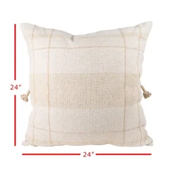 Tan Cross Striped 24X24 Hand Woven Filled Pillow - Foreside Home & Garden -Eco Haven Store GUEST e4f549f9 cbed 4d9c bd5e 56876e3ba18b