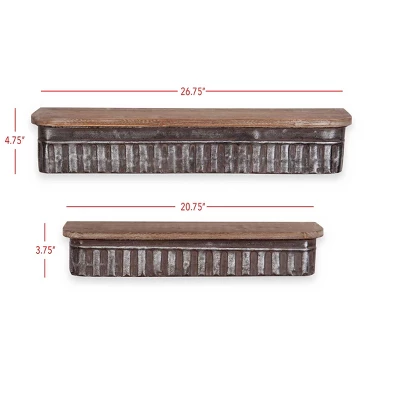 Set Of 2 Distressed Metal And Wood Hanging Wall Shelves - Foreside Home & Garden 6 Set Of 2 Distressed Metal And Wood Hanging Wall Shelves - Foreside Home & Garden - Image 4