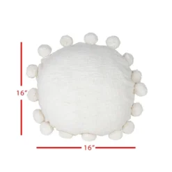 White With Pom Poms 16X16 Hand Woven Filled Round Pillow - Foreside Home & Garden -Eco Haven Store GUEST eb08f236 f580 4c4f bf45 4e2920493e14