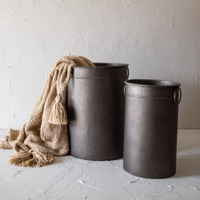 Set Of 2 Cylinder Baskets Bronze Metal - Foreside Home & Garden 3 Set Of 2 Cylinder Baskets Bronze Metal - Foreside Home & Garden