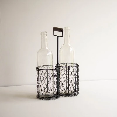 Black Metal & Wood Wine Bottle Caddy - Foreside Home & Garden 10 Black Metal & Wood Wine Bottle Caddy - Foreside Home & Garden - Image 8