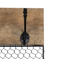 Chicken Wire Wood Decorative Wall Hook With 4 Metal Hooks - Foreside Home & Garden