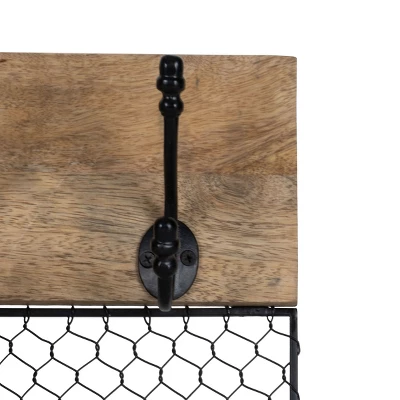 Chicken Wire Wood Decorative Wall Hook With 4 Metal Hooks - Foreside Home & Garden 3 Chicken Wire Wood Decorative Wall Hook With 4 Metal Hooks - Foreside Home & Garden