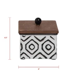 White Enamel Geometric Pattern Wood And Metal Jewelry Trinket Storage Box - Foreside Home & Garden -Eco Haven Store GUEST ef3af87e 1856 4af6 9f4a 89bb45037d31