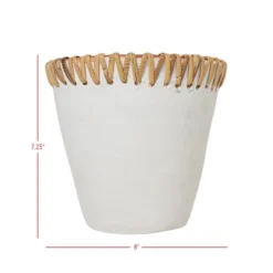 White Planter Terracotta With Woven Cane By Foreside Home & Garden -Eco Haven Store GUEST f0e7ecdd 1889 4129 a348 68facff74c22