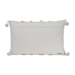 White Striped Hand Woven 14x22" Cotton Decorative Throw Pillow With Hand Tied Fringe And Pom Poms - Foreside Home & Garden -Eco Haven Store GUEST f1b846c2 7c07 4be7 a9a2 413dd3e3020f