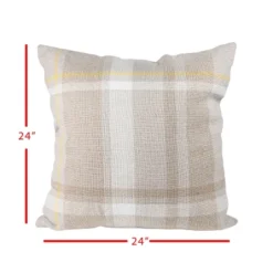 Taupe With Yellow Plaid 24X24 Hand Woven Filled Outdoor Pillow - Foreside Home & Garden -Eco Haven Store GUEST f2efb799 4463 452f a29c 1b05b7503e96
