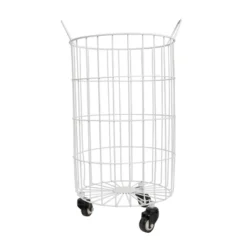 White Metal Rolling Basket - Foreside Home & Garden