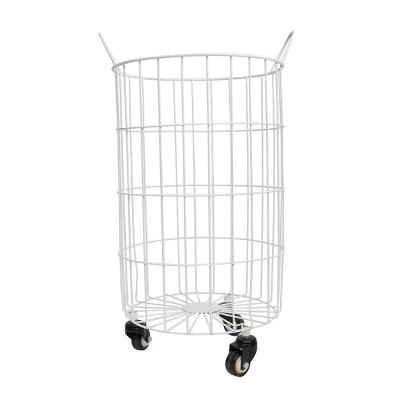 White Metal Rolling Basket - Foreside Home & Garden 3 White Metal Rolling Basket - Foreside Home & Garden