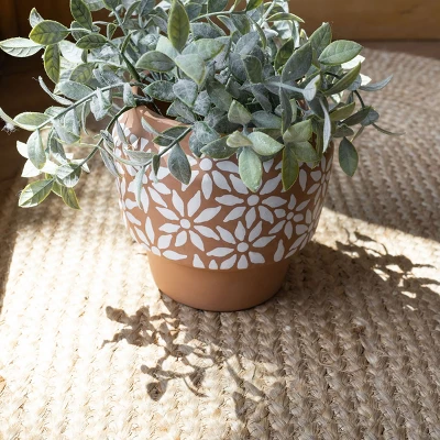 White Floral Terracotta Planter By Foreside Home & Garden 3 White Floral Terracotta Planter By Foreside Home & Garden