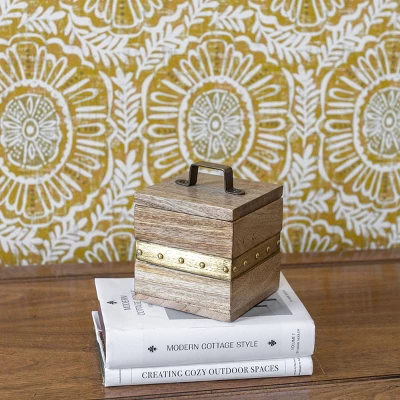 Trinket Box With Lid Wood & Brass Metal Handle By Foreside Home & Garden 3 Trinket Box With Lid Wood & Brass Metal Handle By Foreside Home & Garden