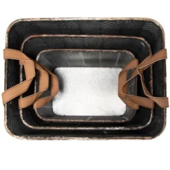 Set Of 3 Rustic Whitewashed Pattern Galvanized Metal Decorative Storage Bins With Faux Leather Handles - Foreside Home And Garden -Eco Haven Store GUEST f69ee4a3 3163 44f0 ba99 170499ada5be