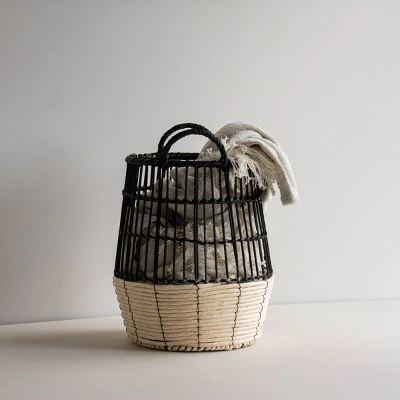 Natural Woven Black Rattan, Rope & Metal Basket - Foreside Home & Garden 10 Natural Woven Black Rattan, Rope & Metal Basket - Foreside Home & Garden - Image 8