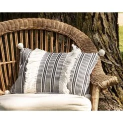 Blue Striped Hand Woven 14x22" Outdoor Decorative Throw Pillow With Hand Tied Tassels And Pom Poms - Foreside Home & Garden 10 Blue Striped Hand Woven 14x22" Outdoor Decorative Throw Pillow With Hand Tied Tassels And Pom Poms - Foreside Home & Garden -Eco Haven Store GUEST facf8499 8a56 4f8c 9389 2c1ecd34dc05