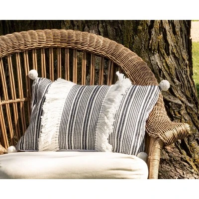 Blue Striped Hand Woven 14x22" Outdoor Decorative Throw Pillow With Hand Tied Tassels And Pom Poms - Foreside Home & Garden 6 Blue Striped Hand Woven 14x22" Outdoor Decorative Throw Pillow With Hand Tied Tassels And Pom Poms - Foreside Home & Garden - Image 4