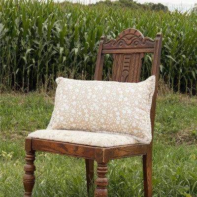 14X22 Inch Hand Woven Floral Outdoor Pillow Tan Polyester With Polyester Fill By Foreside Home & Garden 3 14X22 Inch Hand Woven Floral Outdoor Pillow Tan Polyester With Polyester Fill By Foreside Home & Garden