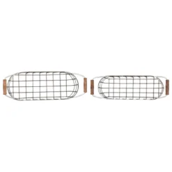 Set Of 2 Oblong Metal & Wood Handled Baskets - Foreside Home & Garden