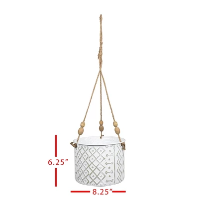 Small Multi Pattern Metal, Jute & Wood Hanging Planter - Foreside Home & Garden 6 Small Multi Pattern Metal, Jute & Wood Hanging Planter - Foreside Home & Garden - Image 4