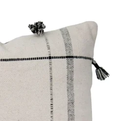 White Square Pattern 20x20" Cotton Decorative Throw Pillow With Hand Tied Tassels - Foreside Home & Garden
