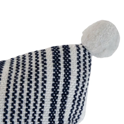 Blue Striped Hand Woven 14x22" Outdoor Decorative Throw Pillow With Hand Tied Tassels And Pom Poms - Foreside Home & Garden 4 Blue Striped Hand Woven 14x22" Outdoor Decorative Throw Pillow With Hand Tied Tassels And Pom Poms - Foreside Home & Garden - Image 2